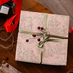 Chique vintage roze gouden Toile de Jouy-patroon Cadeaupapier