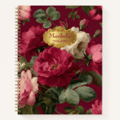 Chique Vintage Roze Rode Bloemige Geïnitialiseerd Notitieboek (Voorkant)