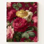 Chique Vintage Roze Rode Bloemige Geïnitialiseerd Notitieboek (Achterkant)