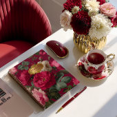 Chique Vintage Roze Rode Bloemige Geïnitialiseerd Notitieboek
