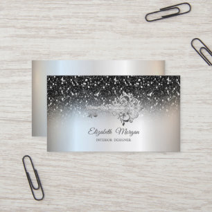 Chique vintage sleutel zwart glitters sequins zilv visitekaartje