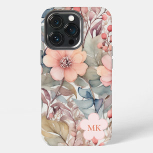 Chique Vintage Wilde Bloemen Waterverf Monogram Na iPhone 13 Pro Hoesje