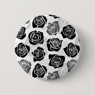 Chique vintage zwarte en witte rozen ronde button 5,7 cm