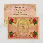 Chique Vintagerozen 50e Verjaardag Save The Date (Voorkant / Achterkant)
