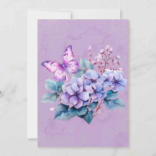 Chique Violet Hydrangea Vlinder bruiloft uitnodigi Kaart (Achterkant)
