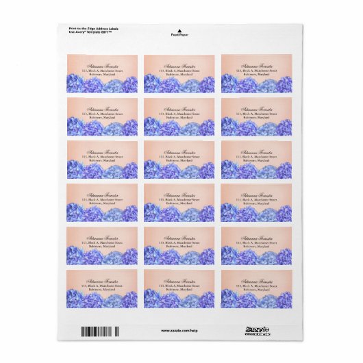 Chique Violet Hydrangeas Roze Etiket (Full Sheet)