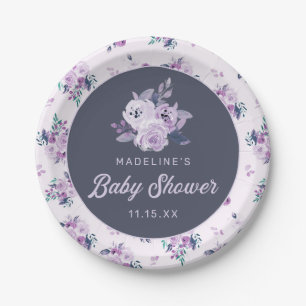 Chique Violet Lavendel Paarse Bloemen Baby shower Papieren Bordje