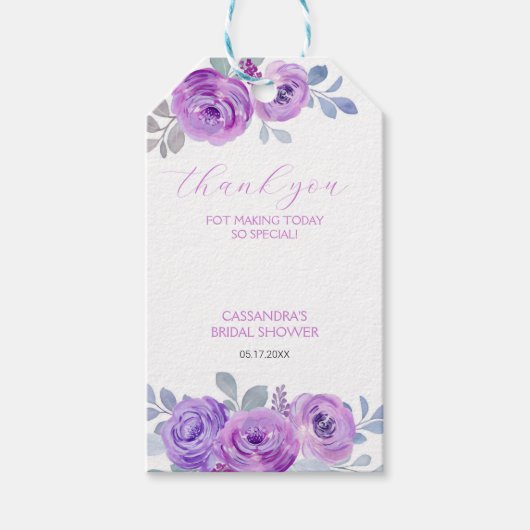 Chique Violet Roze Groen Bloemig Bruidsmeisje Fees Cadeaulabel (Voorkant)