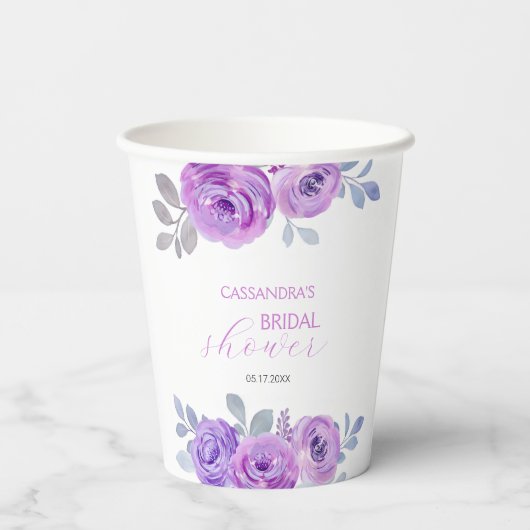 Chique Violet Roze Groen Bloemig Bruidsmeisje Papieren Bekers (Achterkant)