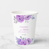 Chique Violet Roze Groene Bloemachtige Bruiloftsbo Papieren Bekers (Voorkant)