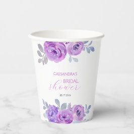 Chique Violet Roze Groene Bloemachtige Bruiloftsbo Papieren Bekers