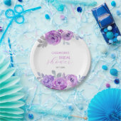 Chique Violet Roze Groene Bloemachtige Bruiloftsbo Papieren Bordje (Feest)