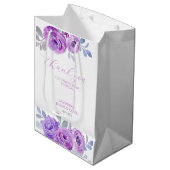 Chique Violet Roze Groene Bloemachtige Bruiloftsdo Medium Cadeauzakje (Voorkant Gekanteld)