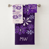 Chique Violet Roze Indigo Bloem Doodle geparafeerd Bad Handdoek (Insitu)