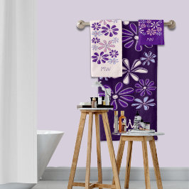 Chique Violet Roze Indigo Bloem Doodle geparafeerd Bad Handdoek