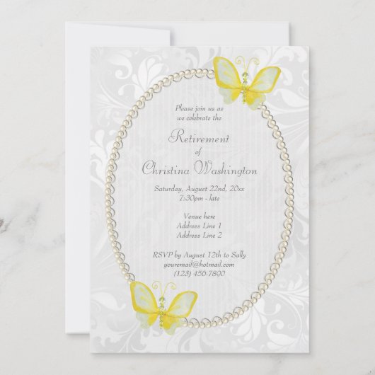Chique vlinders damast pensioen dubbelzijdig kaart (Achterkant)