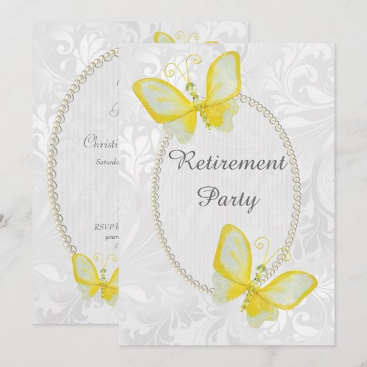 Chique vlinders damast pensioen dubbelzijdig kaart (Voorkant / Achterkant)