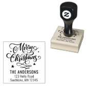 Chique vrolijk kerstscript vakantie retour adres rubberstempel (Gestempeld)
