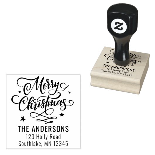 Chique vrolijk kerstscript vakantie retour adres rubberstempel (Gestempeld)