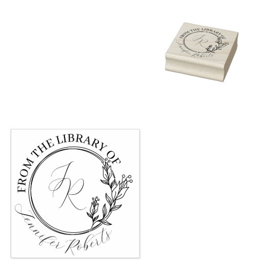 Chique Vrouwelijk Bloemen Script Initialen Bookpla Rubberstempel (Gestempeld)