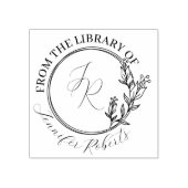 Chique Vrouwelijk Bloemen Script Initialen Bookpla Rubberstempel (Afrduk)