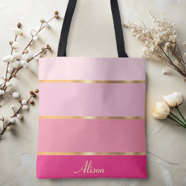 chique vrouwelijk modern roze goud Naam Tote Bag