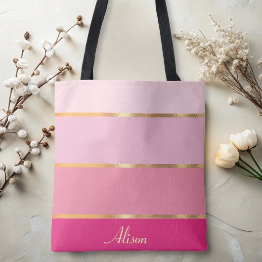chique vrouwelijk modern roze goud Naam Tote Bag
