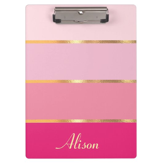 chique vrouwelijk roze goud Naam Klembord (Voorkant)