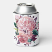 Chique vrouwelijk roze Waterverf bloemig Blikjeskoeler (Blikje Achterkant)