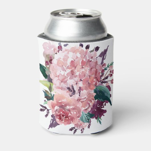 Chique vrouwelijk roze Waterverf bloemig Blikjeskoeler (Blikje Achterkant)