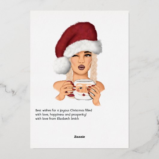 Chique vrouwelijke Kerstman kerst Folie Feestdagenkaart (Achterkant)