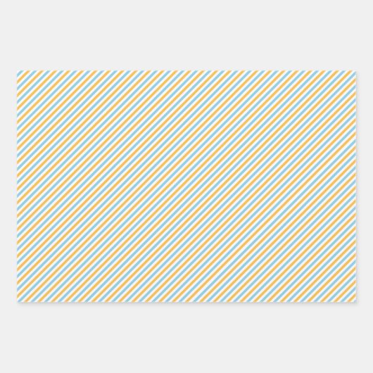 Chique Warm Geel en Hemelsblauw Strepen Inpakpapier Vel (Voorkant 3)