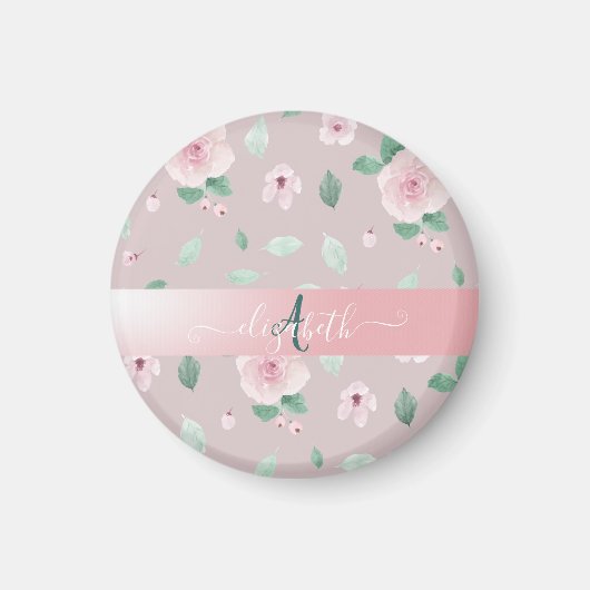 Chique Watercolor Bloemen Monogram Magneet (Voorkant)
