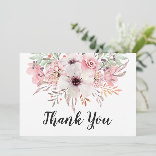 Chique Watercolor Landelijk Bloem Thank You Kaart (Staand voorkant)