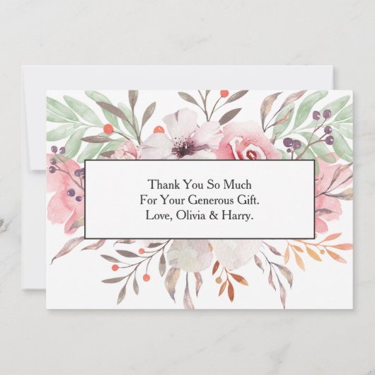 Chique Watercolor Landelijk Bloem Thank You Kaart (Achterkant)