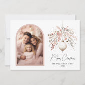 Chique Waterverf Bauble & Familie Foto Kerstmis Feestdagenkaart (Voorkant)