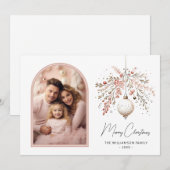 Chique Waterverf Bauble & Familie Foto Kerstmis Feestdagenkaart (Voorkant / Achterkant)