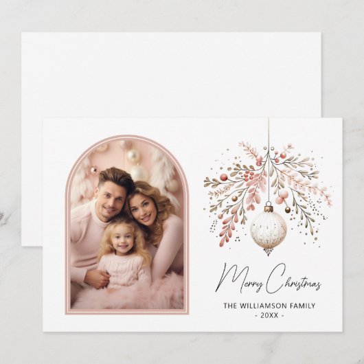 Chique Waterverf Bauble & Familie Foto Kerstmis Feestdagenkaart (Voorkant / Achterkant)