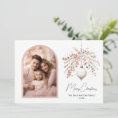 Chique Waterverf Bauble & Familie Foto Kerstmis Feestdagenkaart (Staand voorkant)