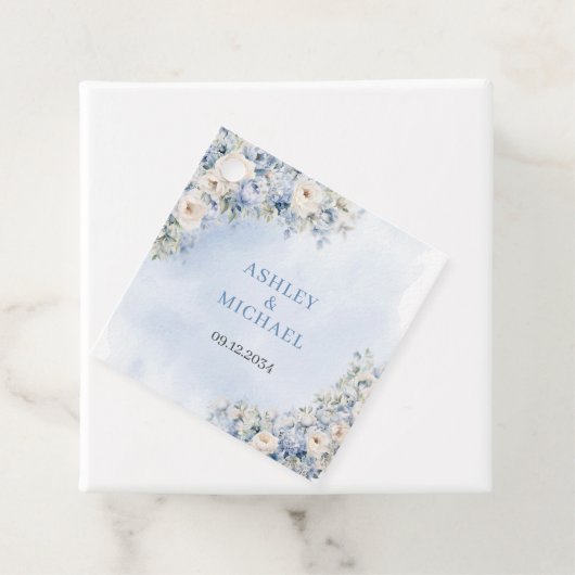 Chique waterverf blauw bloempje eucalyptus groen bedankjes labels (In situ)