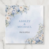 Chique waterverf blauw bloempje eucalyptus groen bedankjes labels (Voorkant)