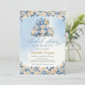 Chique waterverf blauw en ivoor bloementheefeest kaart (Staand voorkant)