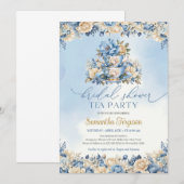 Chique waterverf blauw en ivoor bloementheefeest kaart (Voorkant / Achterkant)