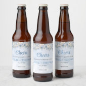 Chique waterverf blauw en ivoor rozen eucalyptus bier etiket (Flessen)