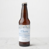 Chique waterverf blauw en ivoor rozen eucalyptus bier etiket (Voorkant)