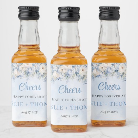 Chique waterverf blauw en ivoor rozen eucalyptus likeurfles etiket (Flessen)