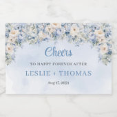 Chique waterverf blauw en ivoor rozen eucalyptus likeurfles etiket (Enkel label)