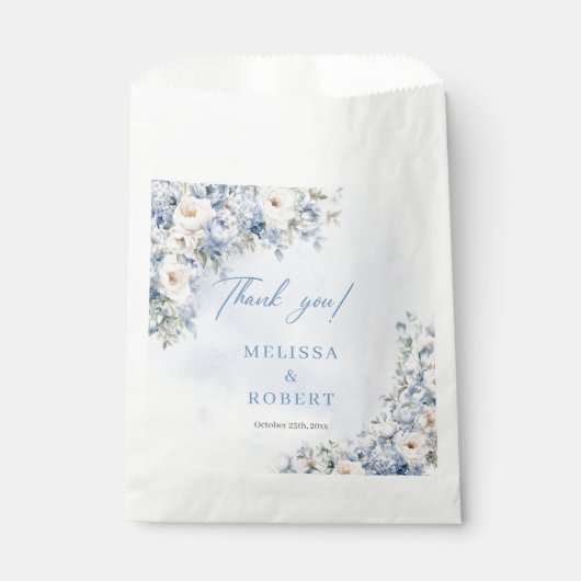 Chique waterverf blauw en ivoren bloemen eucalyptu bedankzakje (Voorkant)