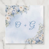 Chique waterverf blauw en wit bloemmonogram bedankjes labels (Voorkant)