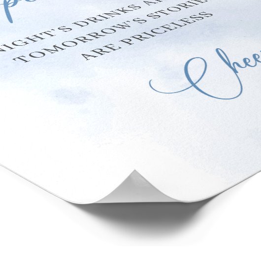 Chique waterverf blauw en wit rozen open bar poster (Hoek)